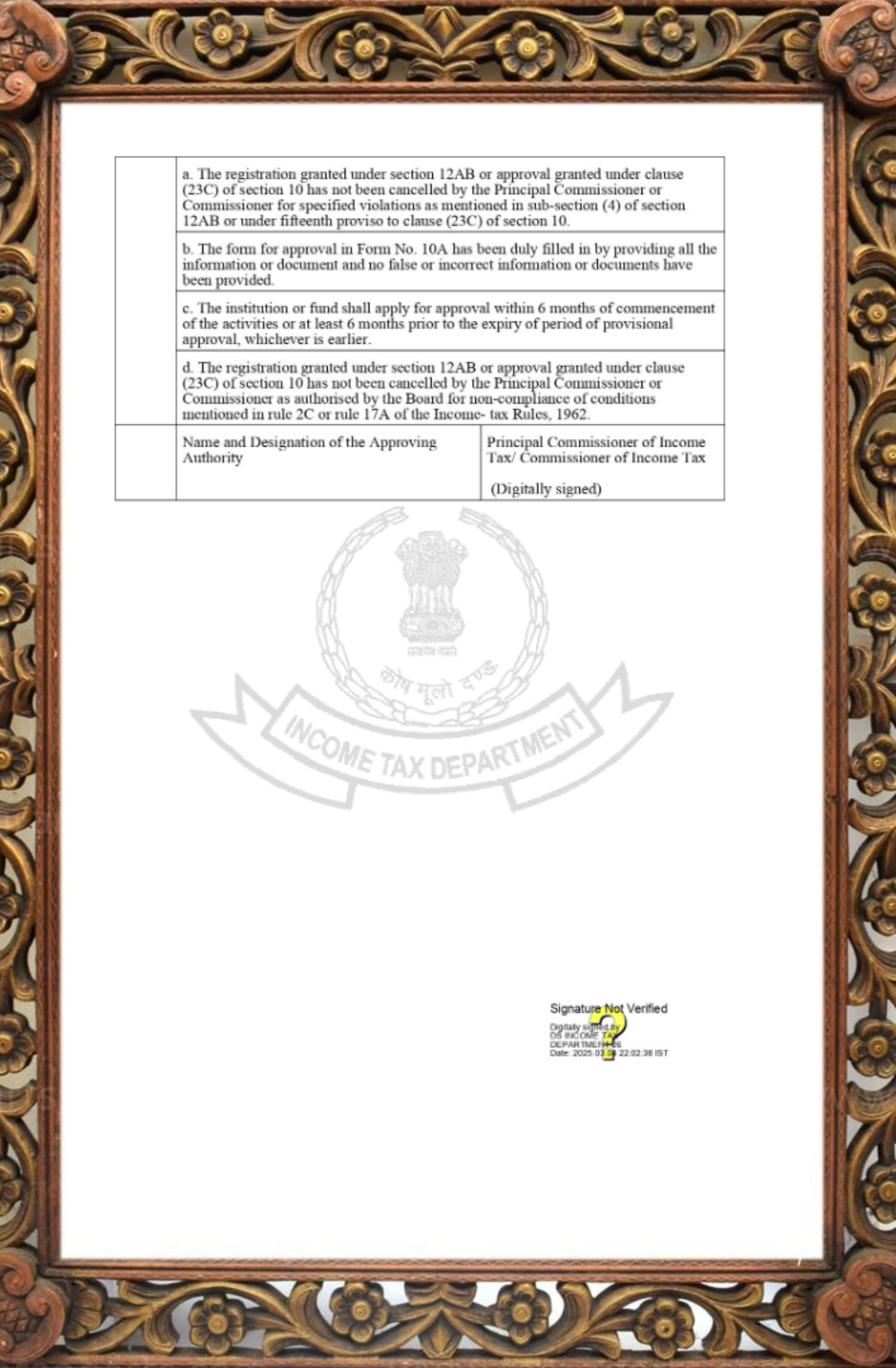 80G Certificate Back